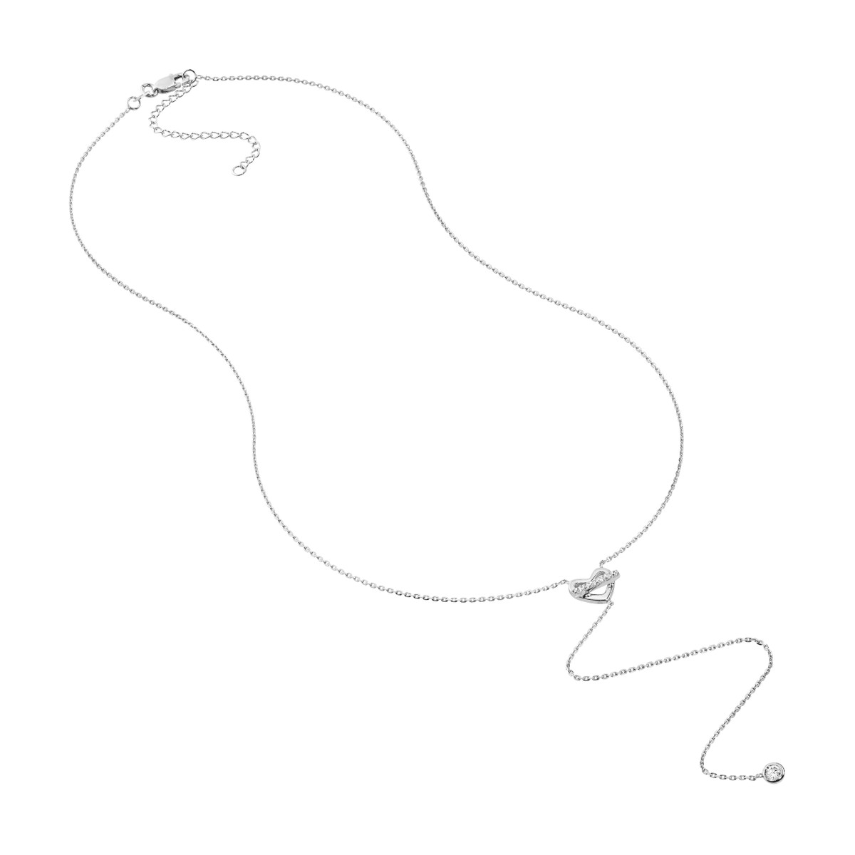 Sterling Silver CZ Heart Drop Lariat Necklace - Sterling Silver - Adjustable Length - by Dazyle - Image 3
