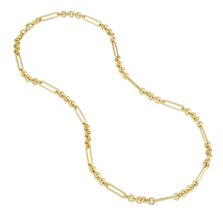 14K Yellow Gold 7+1 Round Paper Clip Chain with Pear Lock - 16 Inch - by Dazyle - Image 4