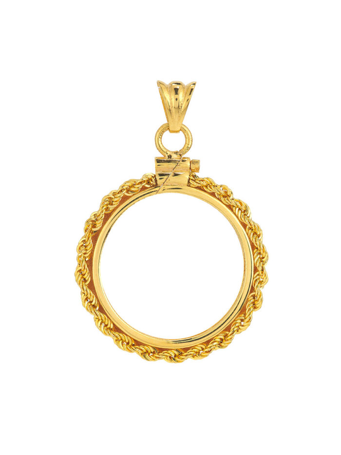 14K Yellow Gold Rope Screw Top American Eagle Coin Bezel - Pendant - by Dazyle