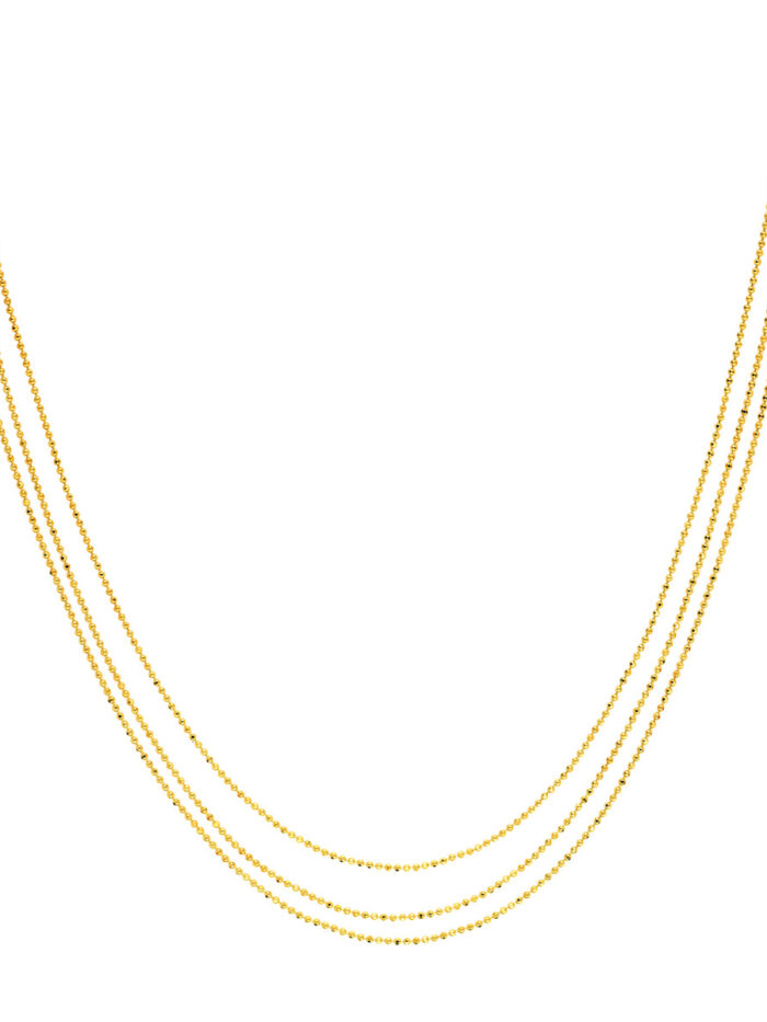 14K Yellow Gold Triple Strand Bead Chain Adjustable Necklace - 18 Inch - by Dazyle