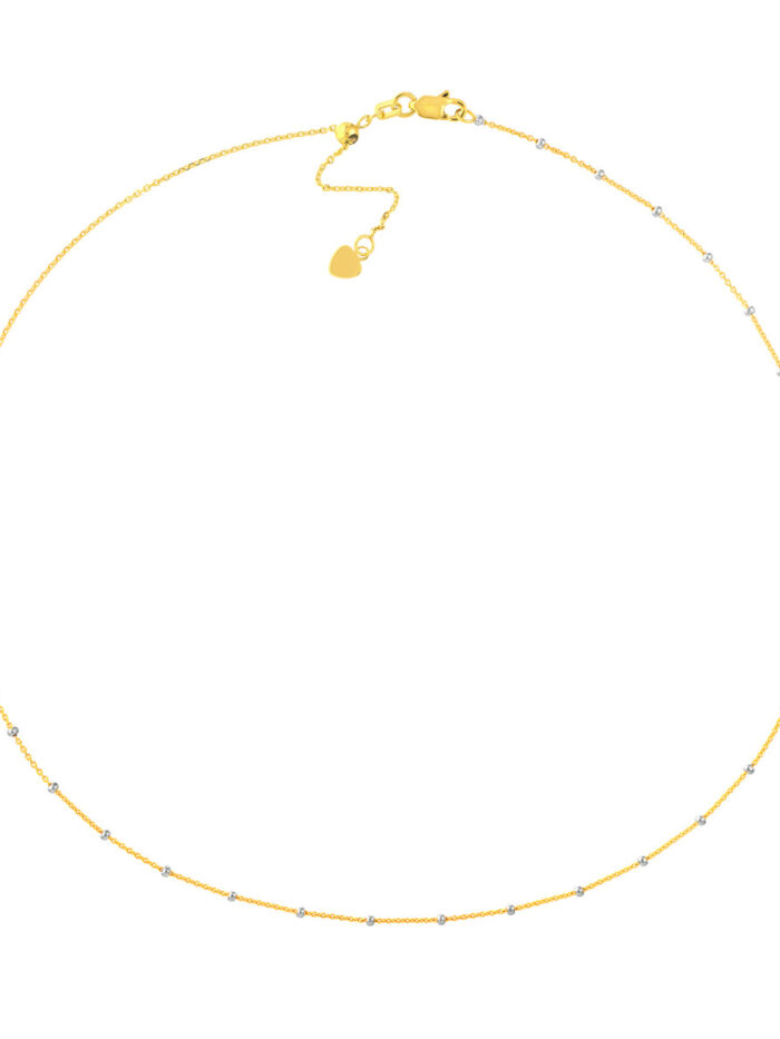 Two-Tone Saturn Chain Adjustable Choker - 14K Yellow & White Gold - 16 Inches - by Dazyle