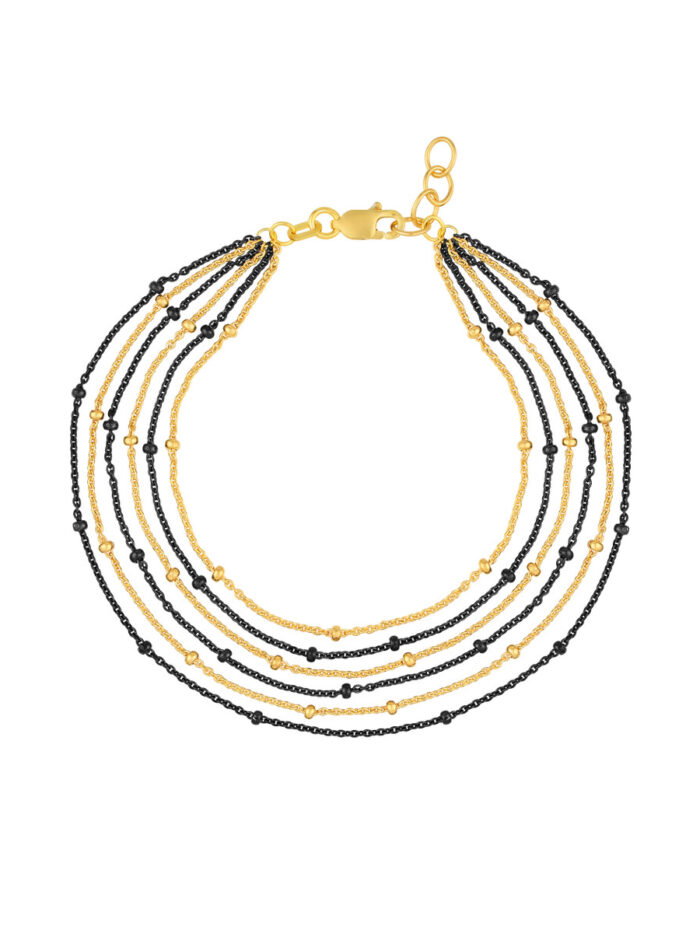 Yellow Gold Plated Sterling Silver Saturn Chain Adjustable Bracelet - Sterling Silver - 7.5 Inch - by Dazyle