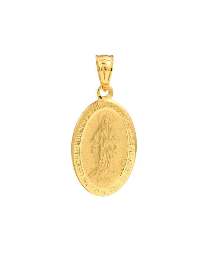 Oval Blessed Mary Medal Pendant - 14K Yellow Gold - by Dazyle