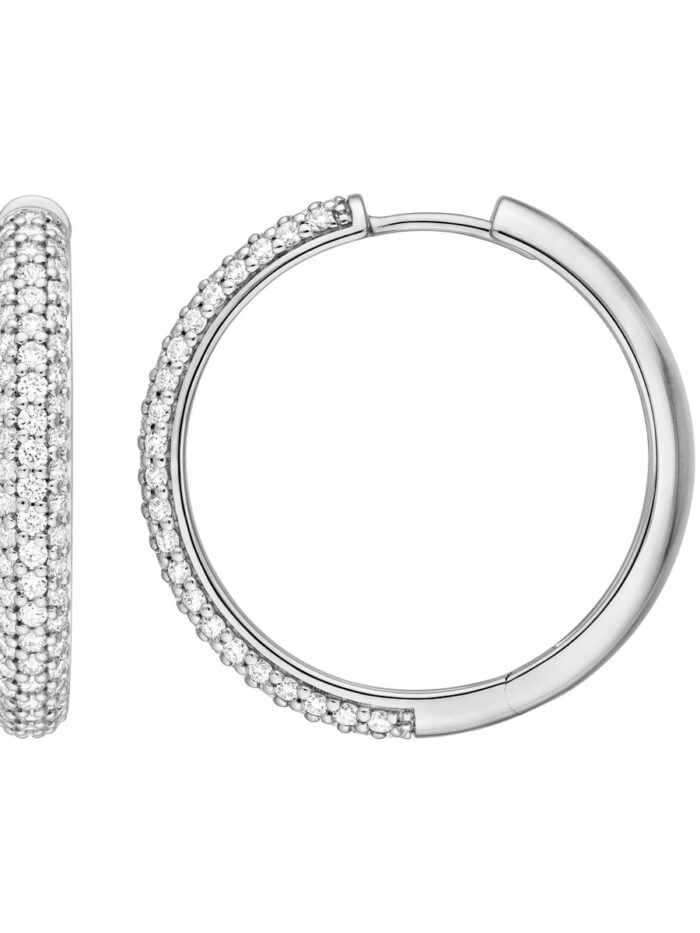 1-1/3tcw Diamond Pave Hoop Earrings 3 Rows Sparkling Diamonds - 14K White Gold - by Dazyle