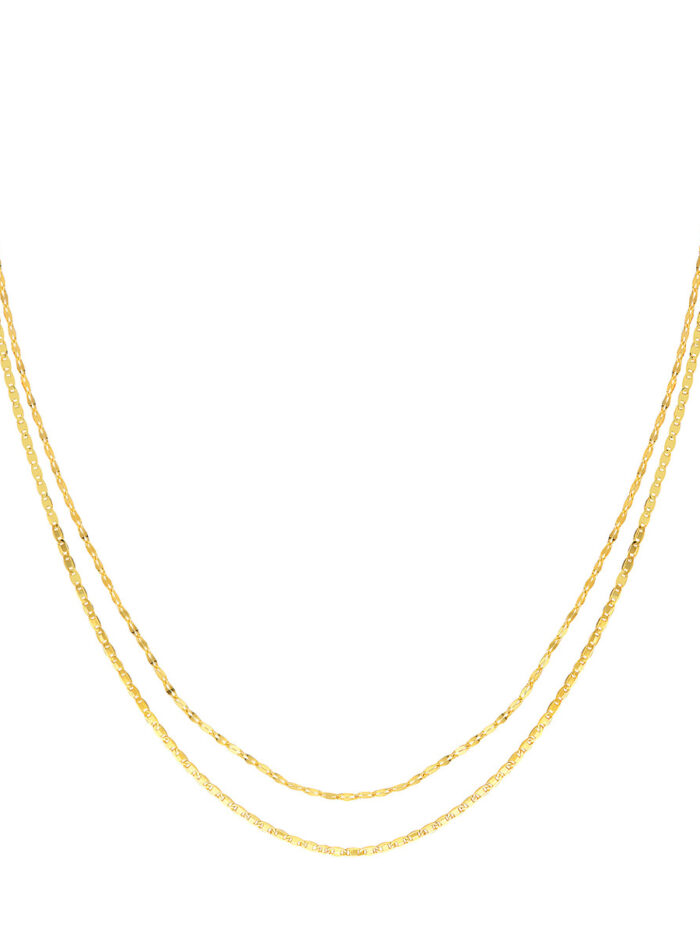 14K Yellow Gold Layered Valentino and Hammered Forzentina Chain Necklace - 14K Yellow Gold, 10 Inches - by Dazyle