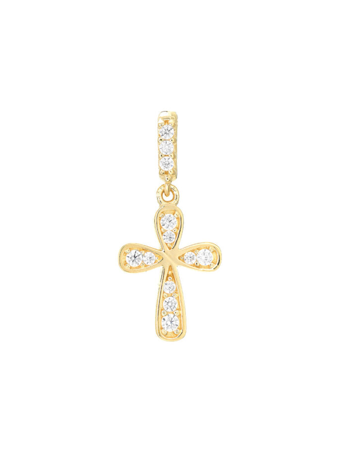 14K Yellow Gold Graduating Mini Cross Pendant with CZ Stones - Charm Pendant - by Dazyle