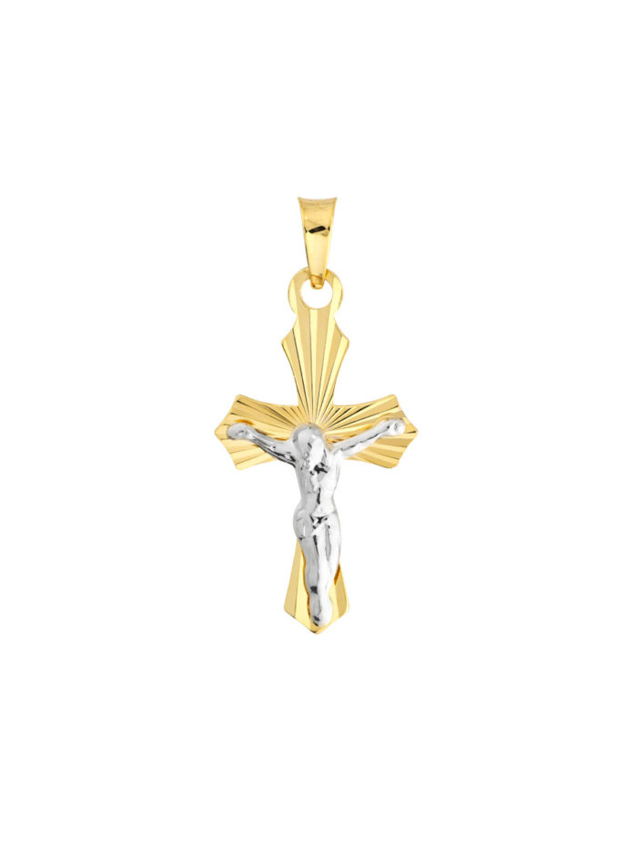 Two-Tone Small D/C Crucifix Pendant - 14K Yellow & White Gold - by Dazyle
