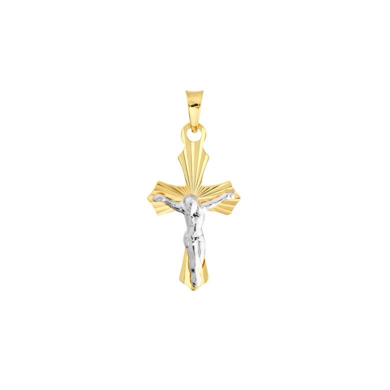 Two-Tone Small D/C Crucifix Pendant - 14K Yellow & White Gold - by Dazyle