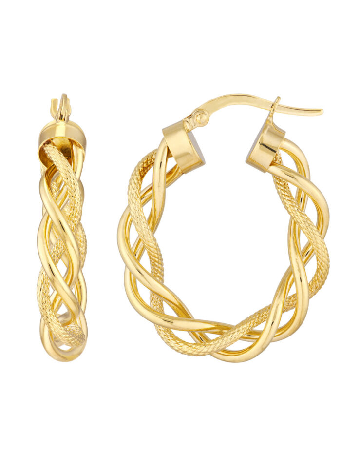 Open Braided Hoop Earrings - 14K Yellow Gold - by Dazyle