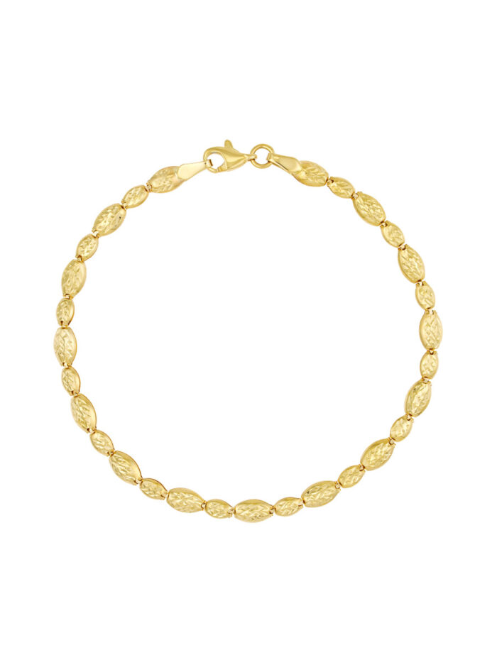 14K Yellow Gold Diamond-Cut Hollow Bead Link Bracelet - 7.5 Inch - by Dazyle