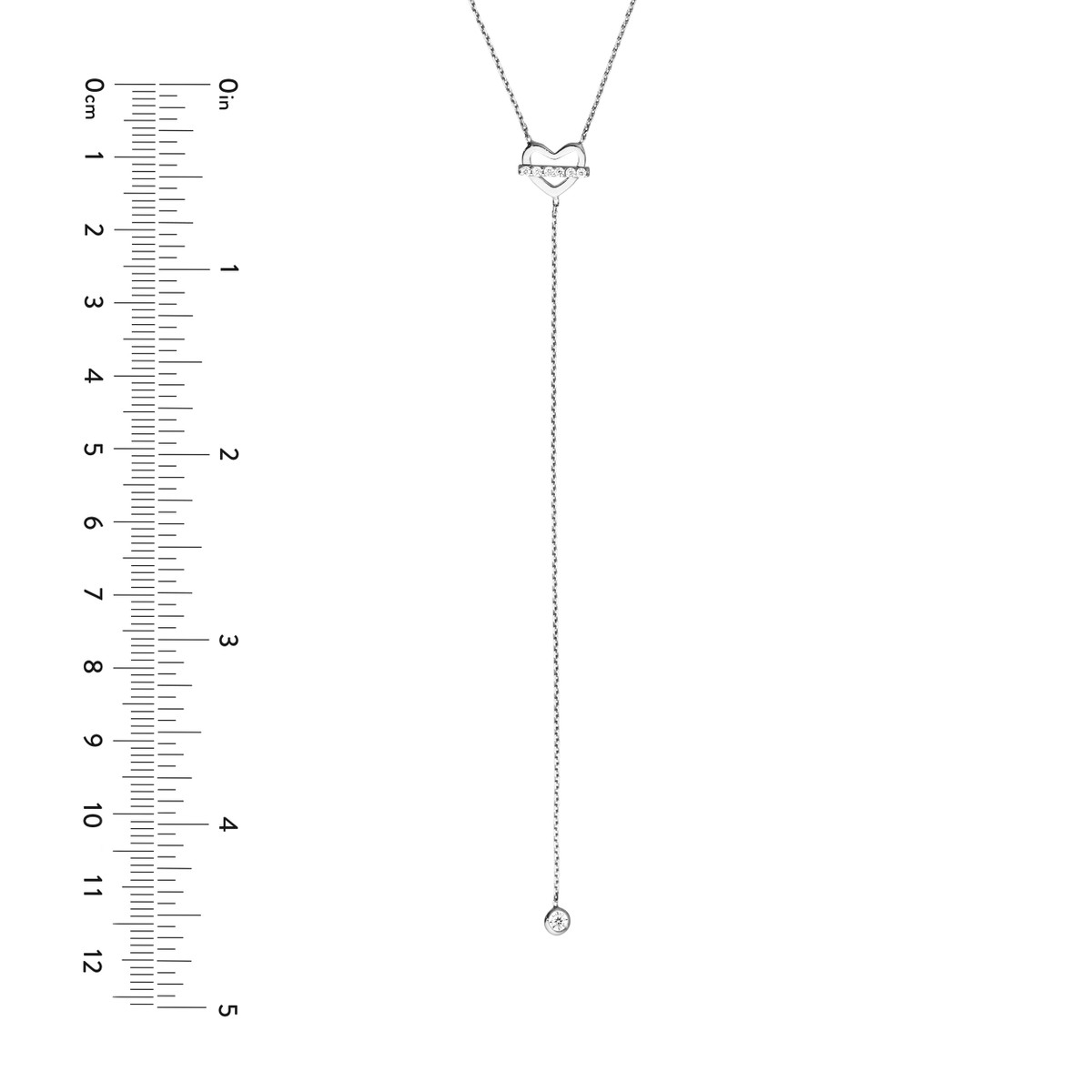 Sterling Silver CZ Heart Drop Lariat Necklace - Sterling Silver - Adjustable Length - by Dazyle - Image 5