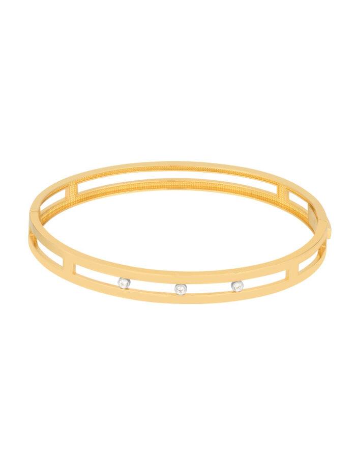 Diamond Bezel Open Bangle - 14K Yellow & White Gold - by Dazyle