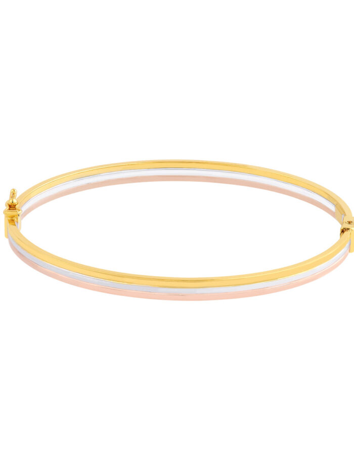 14K Three Tone Gold Bangle - 65x55mm - by Dazyle