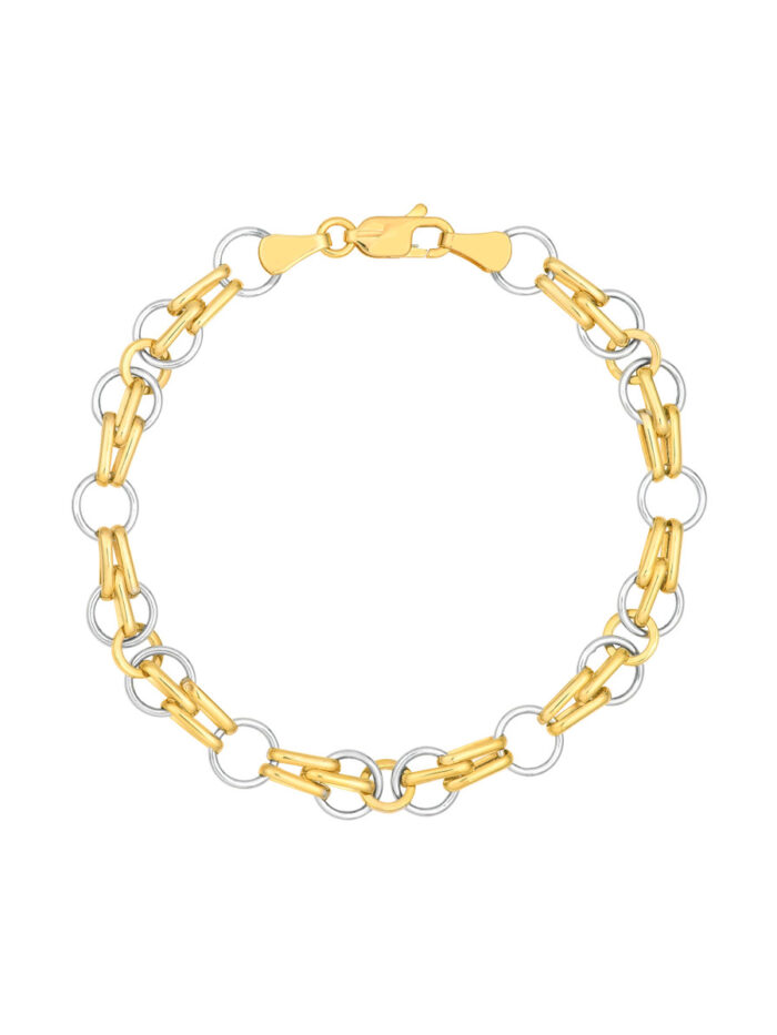 Two-Tone Mixed Link Bracelet - 14K Yellow & White Gold - 7.25 Inches - by Dazyle