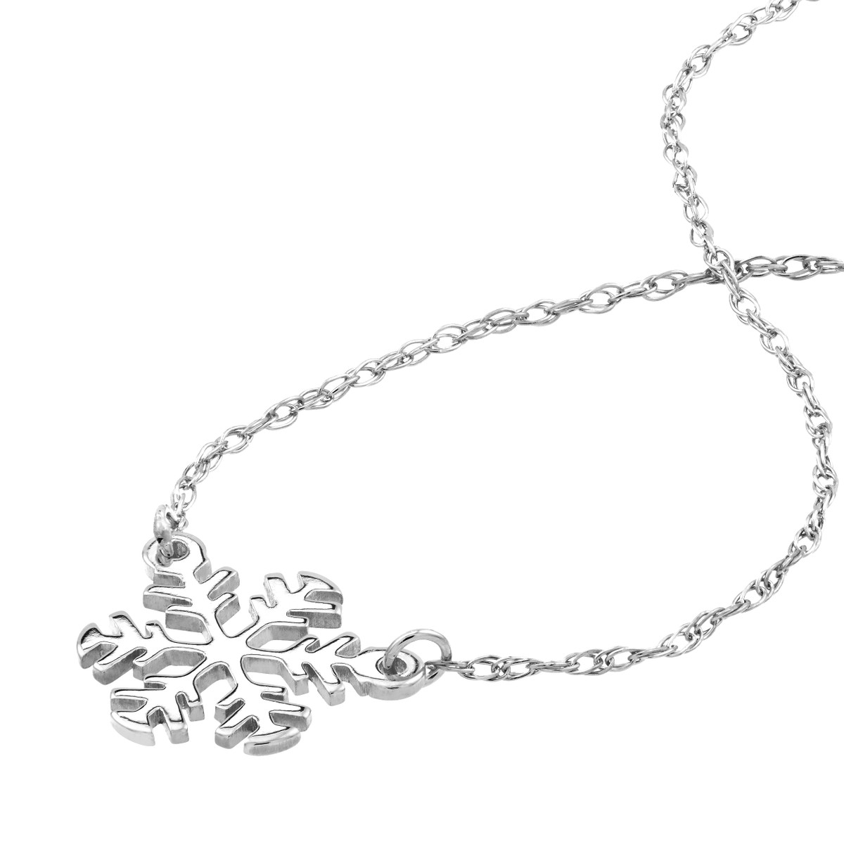 Mini Snowflake Pendant Necklace - 14K White Gold Adjustable Cable Chain - 18-inch - by Dazyle - Image 2