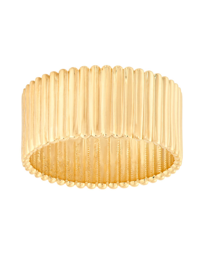 Ribbed Cigar Wide Band Ring 14K Yellow Gold Size 6, 7, or 8 - by Dazyle