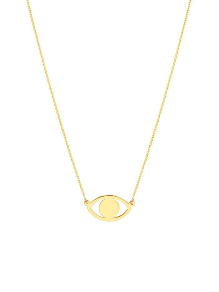 Evil Eye Cutout Adjustable Necklace - 14K Yellow Gold - 18 Inch - by Dazyle