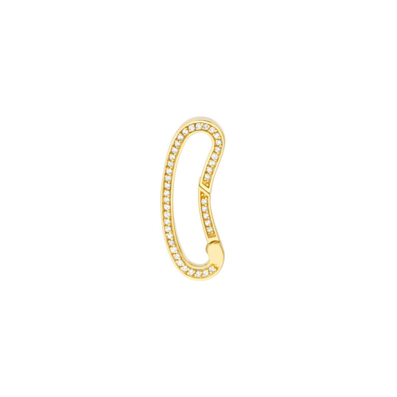 Diamond Bean Shape Push Lock - 1/5tcw Diamonds - 14K Yellow Gold - by Dazyle