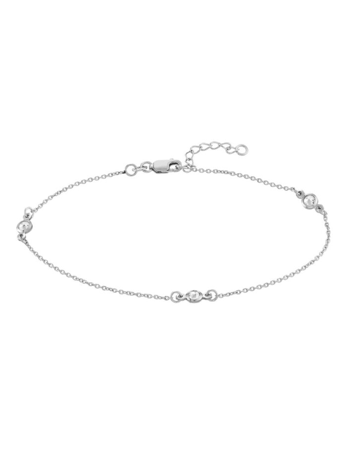 Sterling Silver Adjustable Anklet with CZ Illusion Stations - Sterling Silver - 9 to 10 inches - by Dazyle