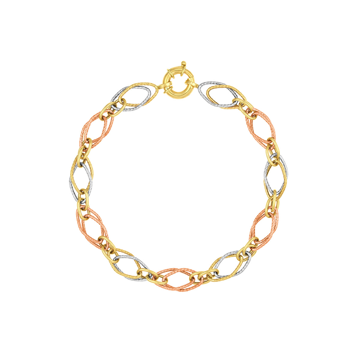 Tri-Colored Double Link Bracelet 14K Three Tone Gold - 8 Inches - by Dazyle