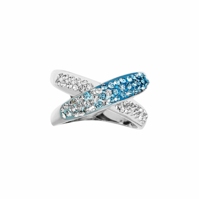 Blue White 'X' Ring Sterling Silver Ring - by Dazyle