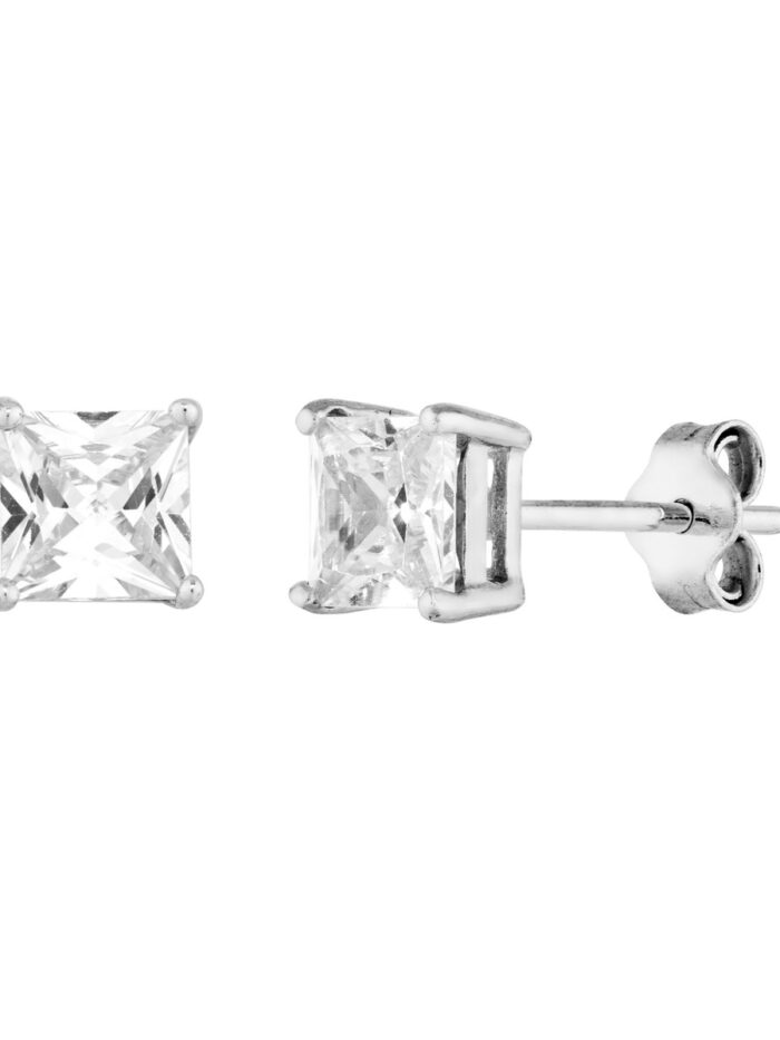 Sterling Silver Square CZ Stud Earrings - Post Back - by Dazyle