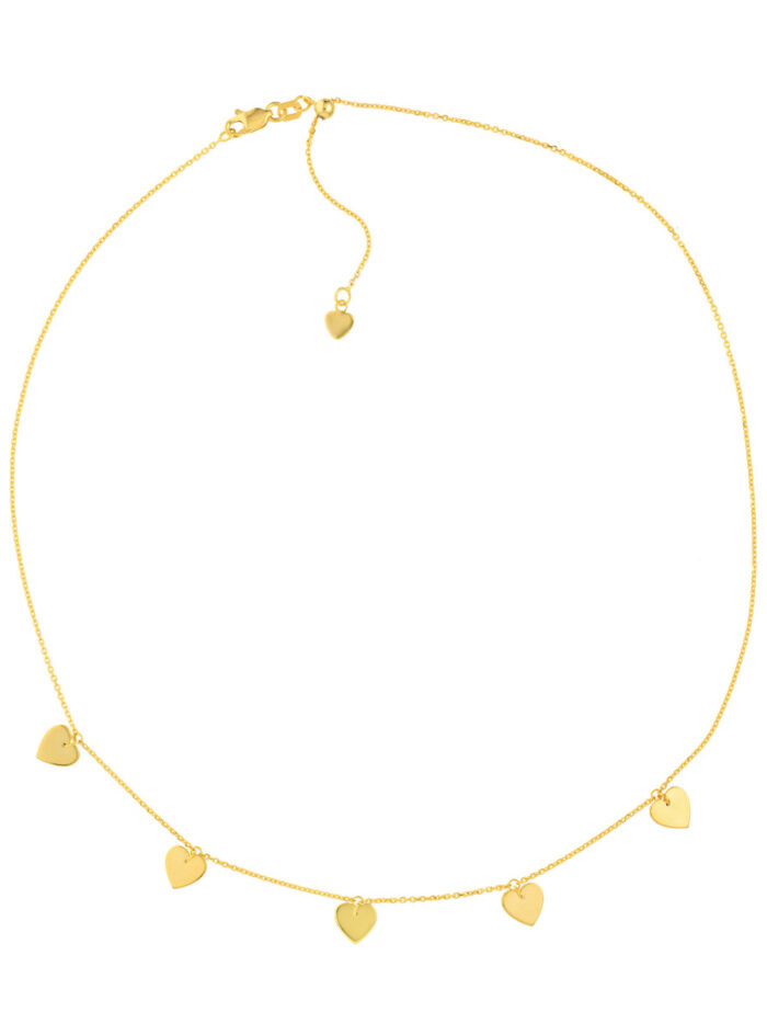 Heart Dangles Adjustable Choker - 14K Yellow Gold 17 Inches - by Dazyle