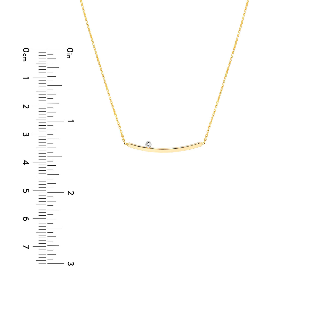 Thin Curved Bar Necklace with 1pt Diamond - 14K Yellow & White Gold - Adjustable 18 Inch - by Dazyle - Image 5