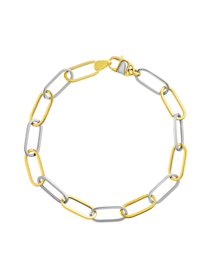 Two-Tone Open Oval Gold Bracelet - 14K Yellow & White Gold - 8.25 Inch - by Dazyle