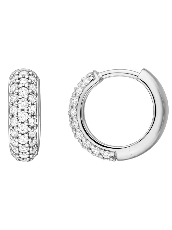 3 Row Diamond Pave Huggies (1/2tcw) - 14K White Gold - by Dazyle