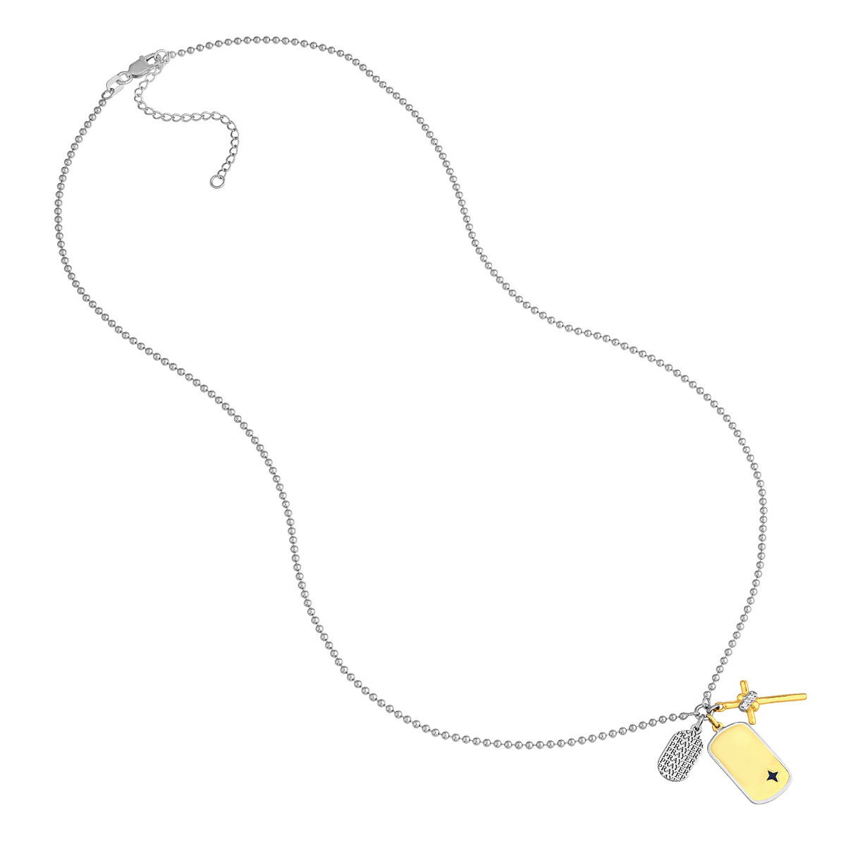 Sterling Silver Blessed Dog Tag Mixed Charm Necklace - Yellow Gold Plating - by Dazyle - Image 3