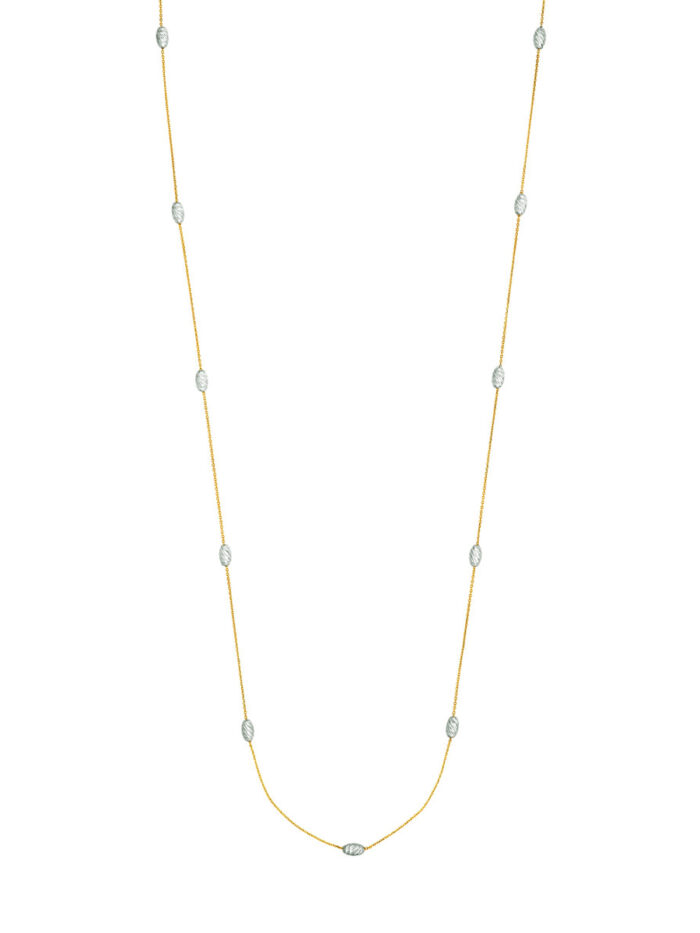 Long 36-Inch Necklace Diamond-Cut Oval Beads Yellow Gold Plated Sterling Silver Cable Chain - by Dazyle