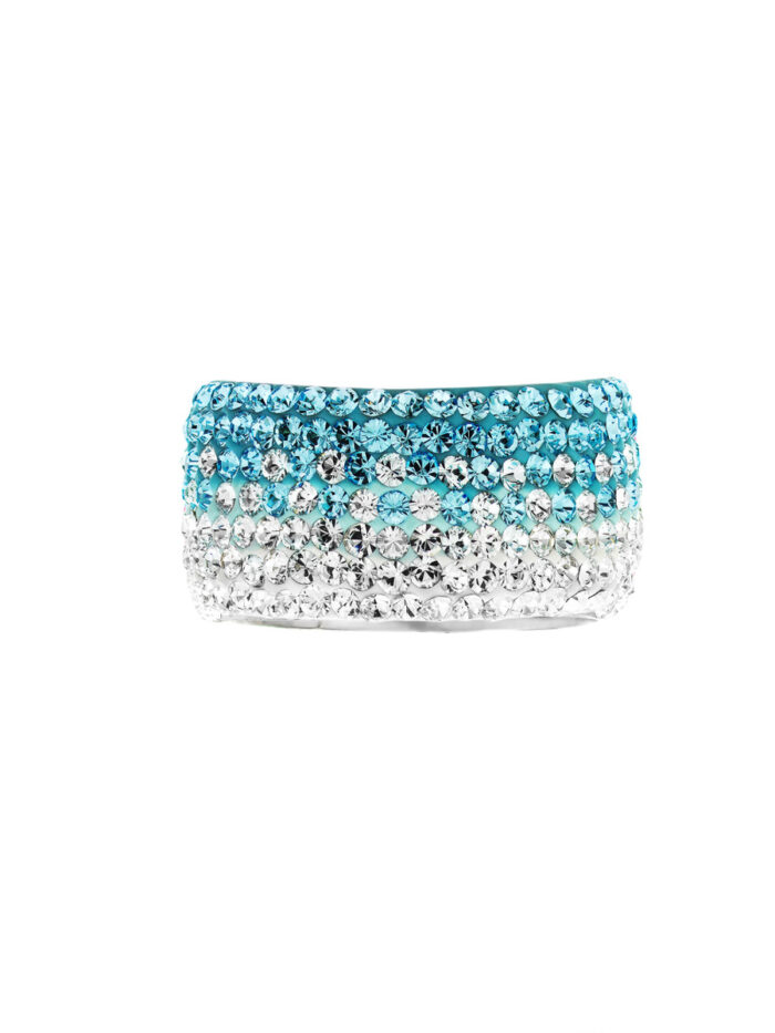 Sterling Silver Ring Aqua Graduated Crystal Eye-Catching Design - Sterling Silver