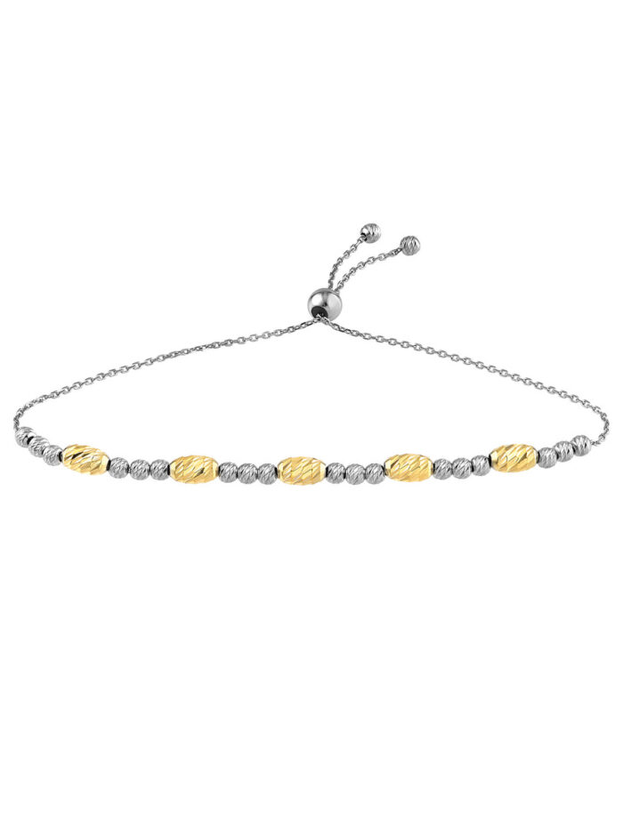 Sterling Silver Diamond-Cut Beaded Bolo Bracelet - Yellow Gold Plated - Adjustable - by Dazyle