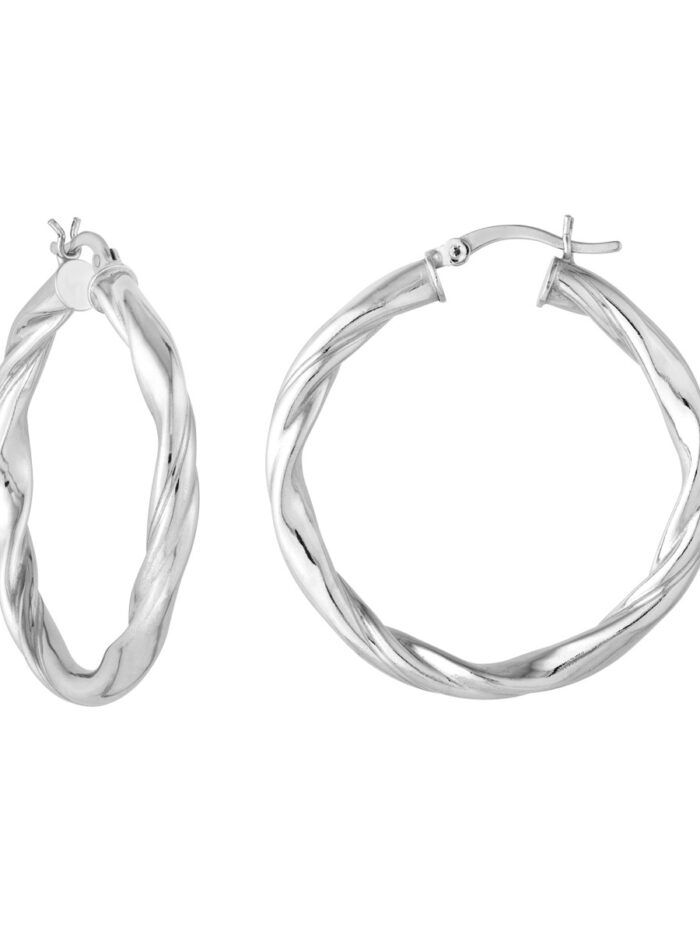 Sterling Silver Twisted Hoop Earrings - Sterling Silver - by Dazyle