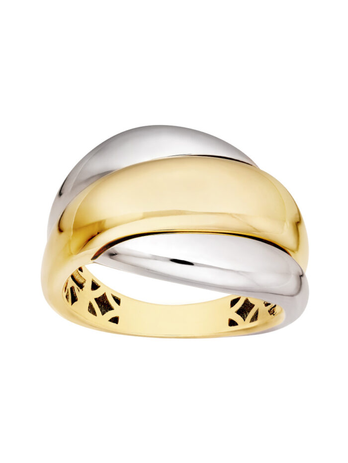 Two Tone Polished Rolling Twist Ring - 14K Yellow & White Gold - Size 6, 7, 8 - by Dazyle