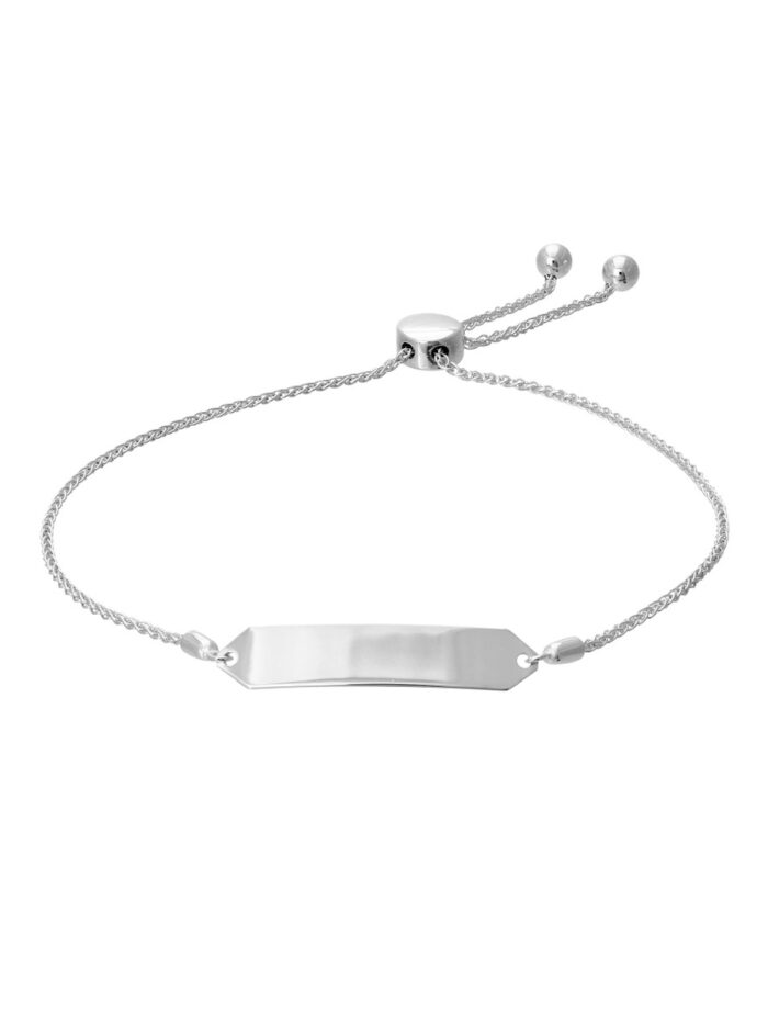 Engravable Hexagon ID Bar Bolo Bracelet - 14K White Gold - 9.5 Inch - by Dazyle