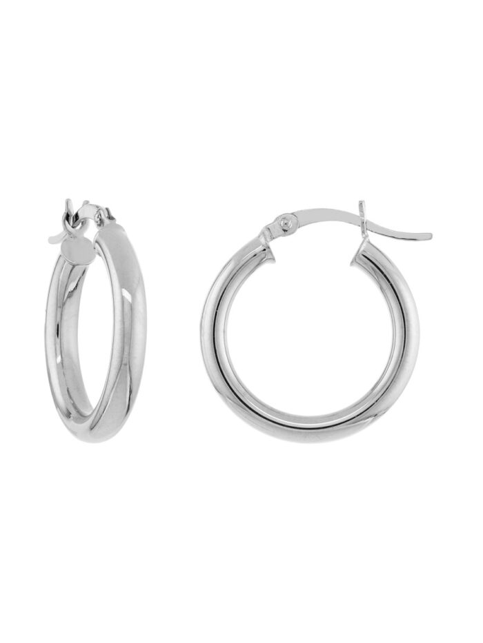 10K White Gold Polished Hoop Earrings - Hing Clasp - 3mm x 20mm - by Dazyle