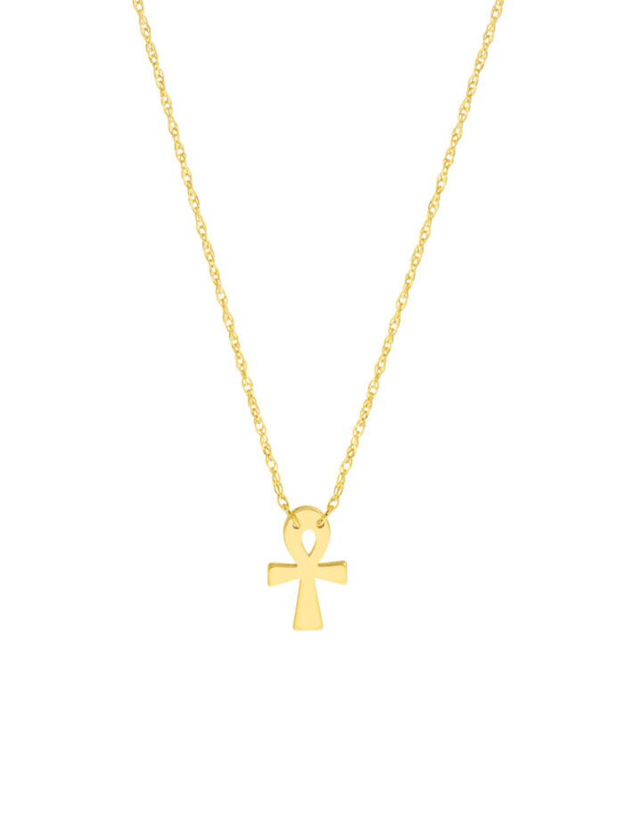 Mini Ankh Adjustable Necklace - 14K Yellow Gold - 18 Inch - by Dazyle