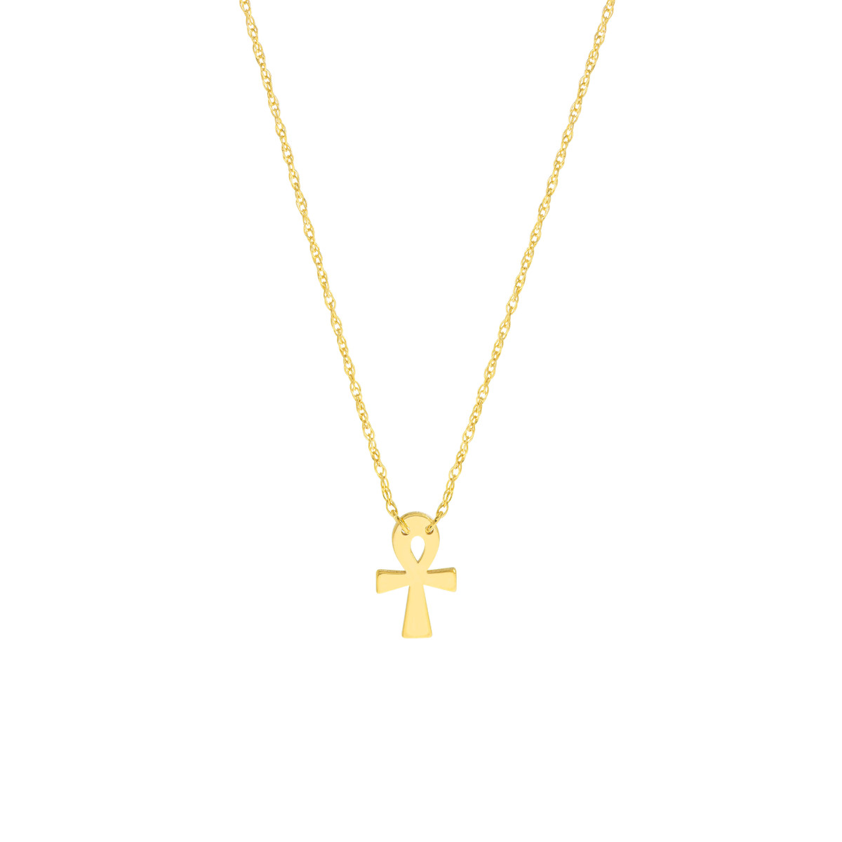 Mini Ankh Adjustable Necklace - 14K Yellow Gold - 18 Inch - by Dazyle