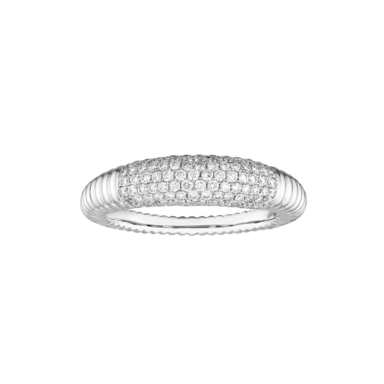 Diamond Pave Ribbed Dome Ring - 14K White Gold - by Dazyle