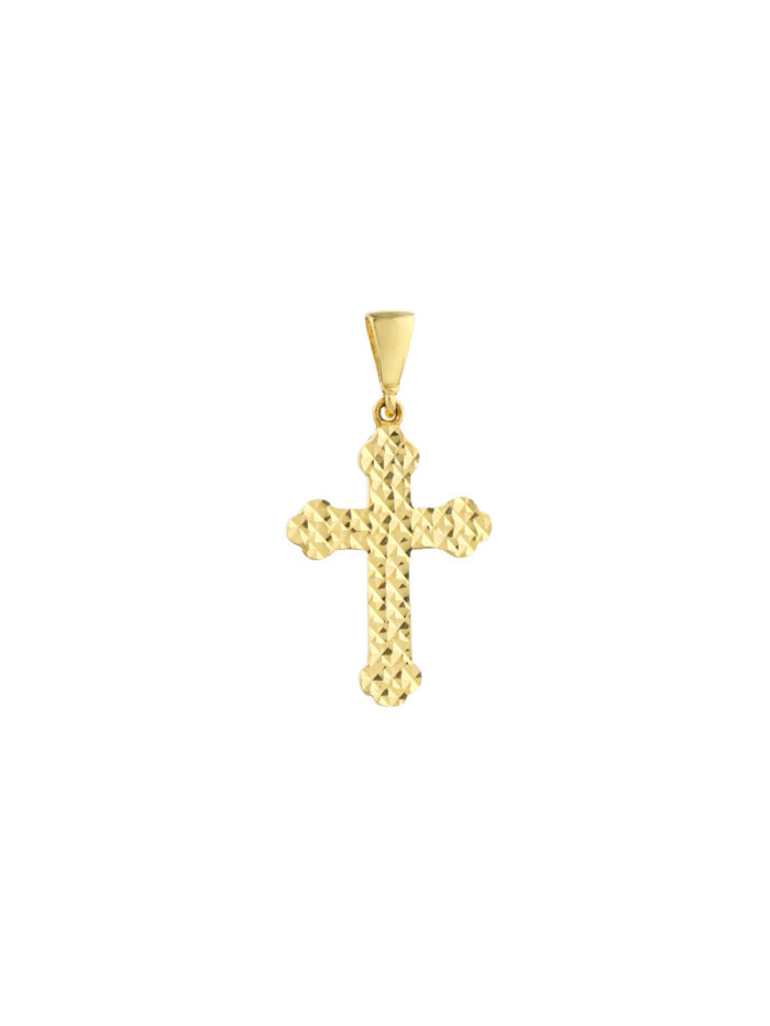 Diamond Cut Cross Pendant 14K Yellow Gold Bail Closure - by Dazyle