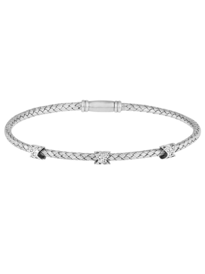Cross-Cross Diamond Mesh Bangle - Sterling Silver - 7.25" - by Dazyle