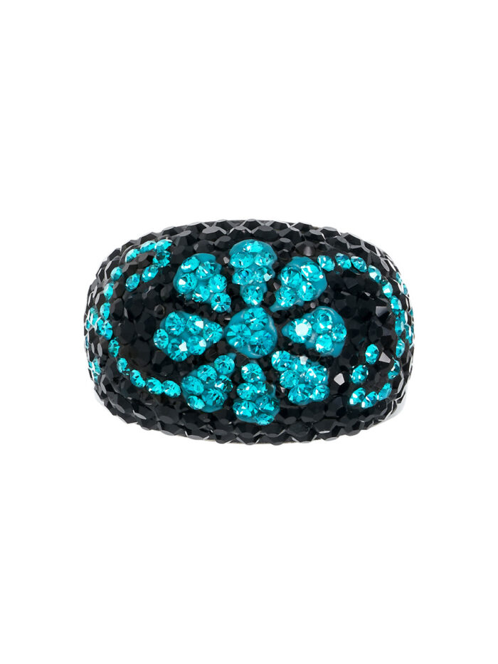 Midnight Flower Crystal Ring - Sterling Silver - by Dazyle