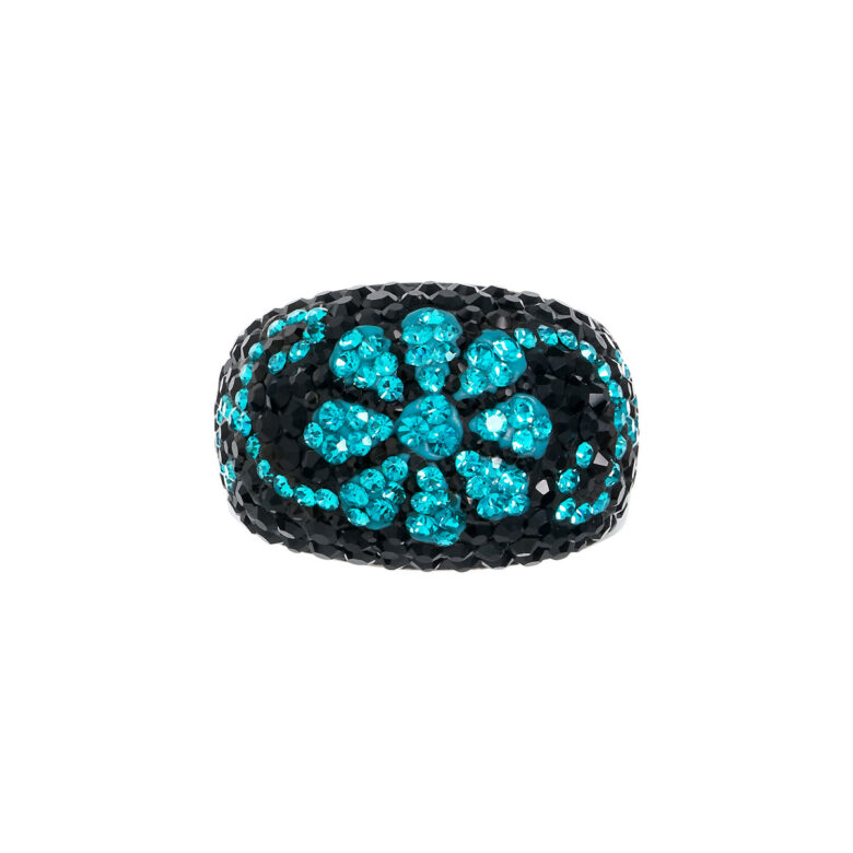 Midnight Flower Crystal Ring - Sterling Silver - by Dazyle