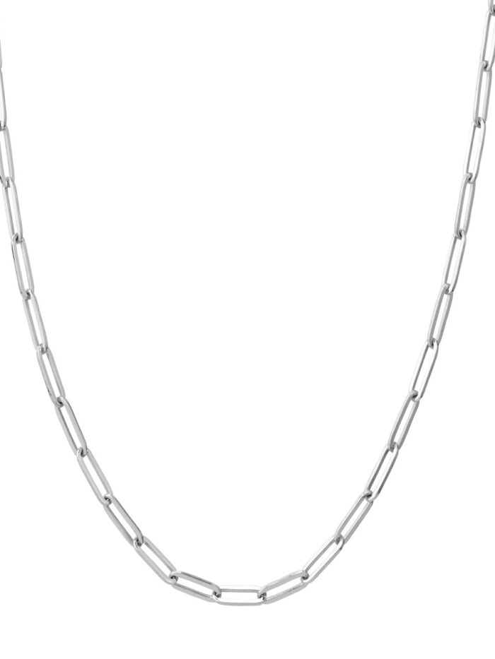 14K White Gold Designer Long Link Paper Clip Chain Necklace - 14K White Gold - 16-inch - by Dazyle