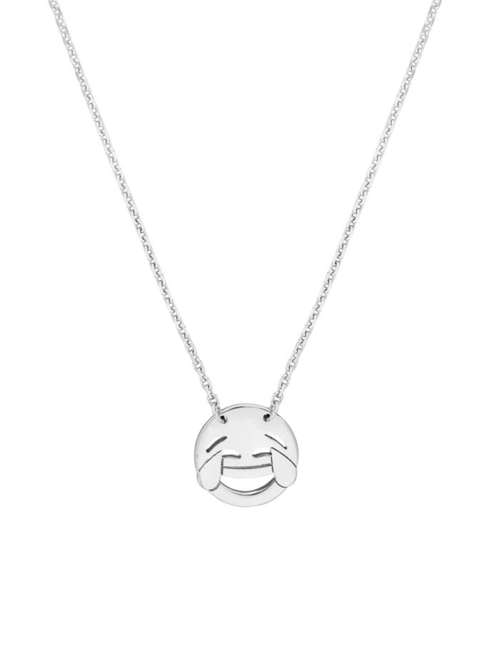 Sterling Silver Emoji Necklace Laughing Emoji - Sterling Silver 18 Inch Adjustable - by Dazyle