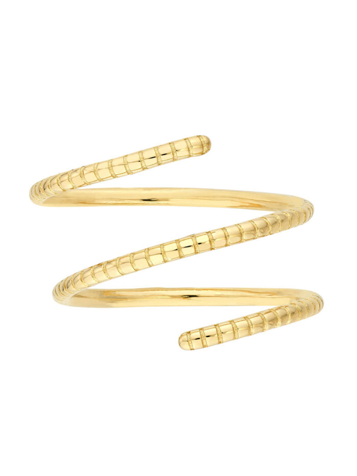 14K Yellow Gold Ribbed Texture Wrap Ring - Adjustable Ring - by Dazyle