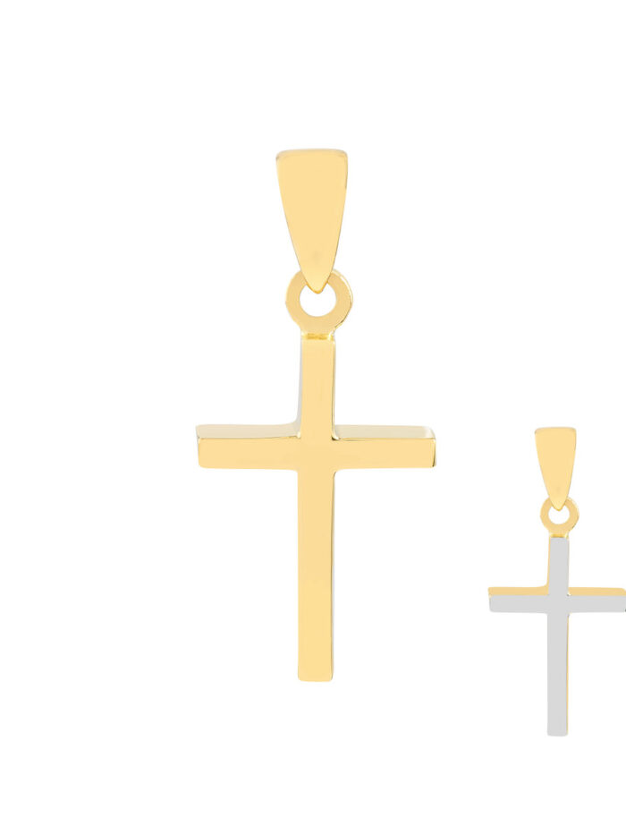 Reversible Two Tone Cross Pendant - 14K Yellow & White Gold - by Dazyle
