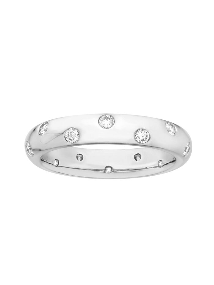 Staggered Diamond Ring Puffy Band 14K White Gold Comfort Fit Band - by Dazyle